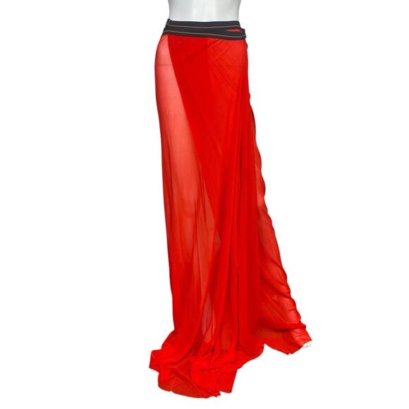 Jean Paul Gaultier Soleil Womens L Orange Mesh Layered Belt Long Maxi Skirt VGUC